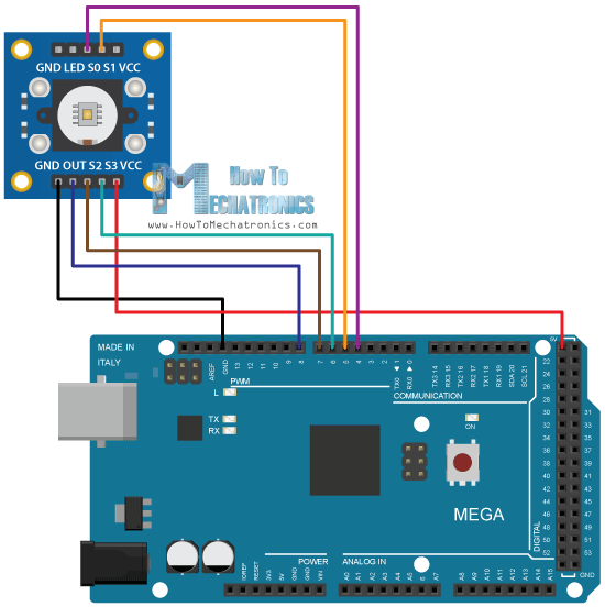 Arduino Color Sensing Tutorial TSC230 TSC3200 Color Sensor Circuit Schematics