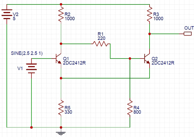 EasyEDA Transistor Schmitt Trigger Simulation