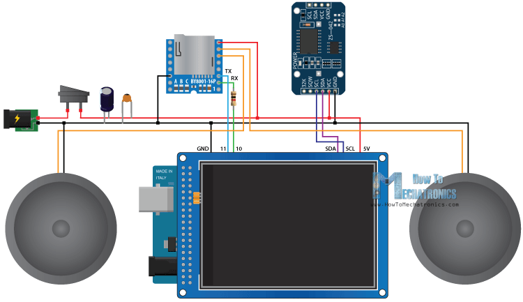 Arduino Music Player and Alarm Clock Parts List Circuit Schematics