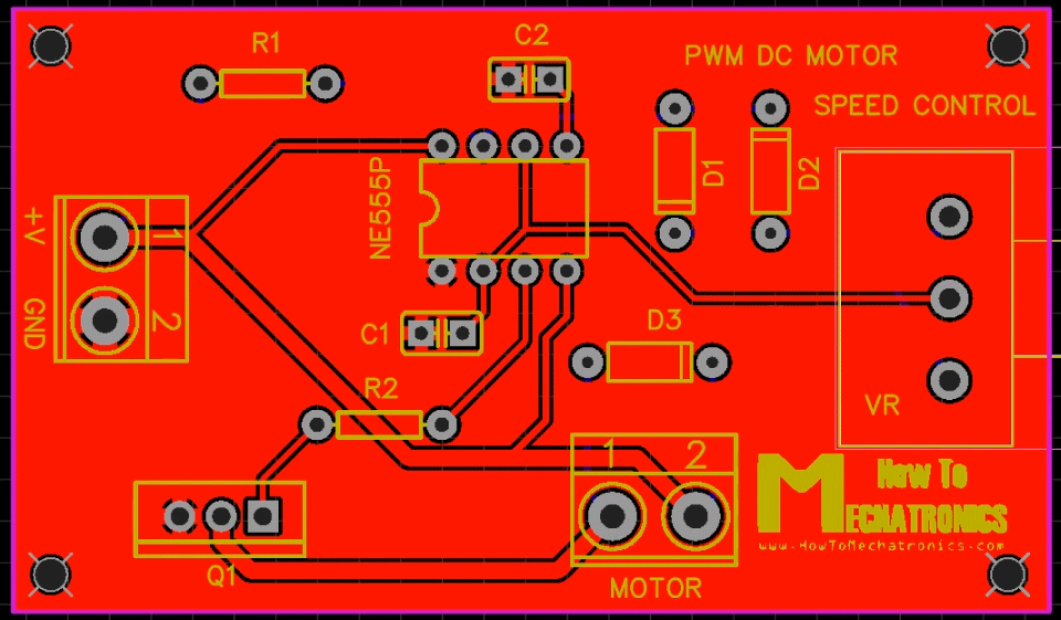 555 Timer PWM DC Motor Speed Control PCB Design