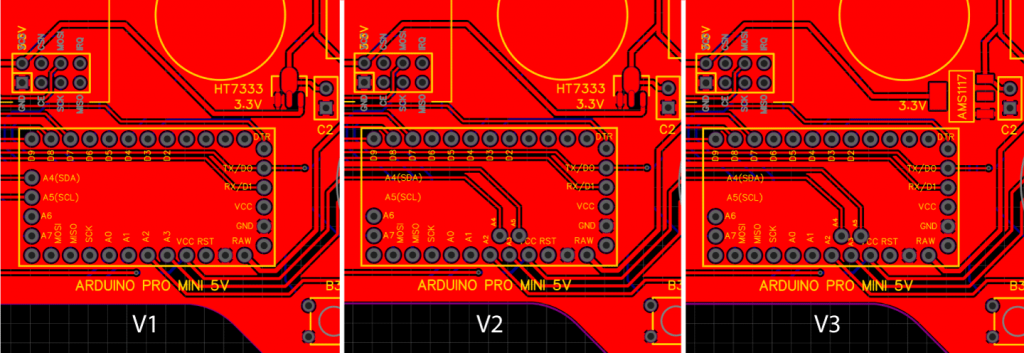 Three different-versions of the transmitter PCB