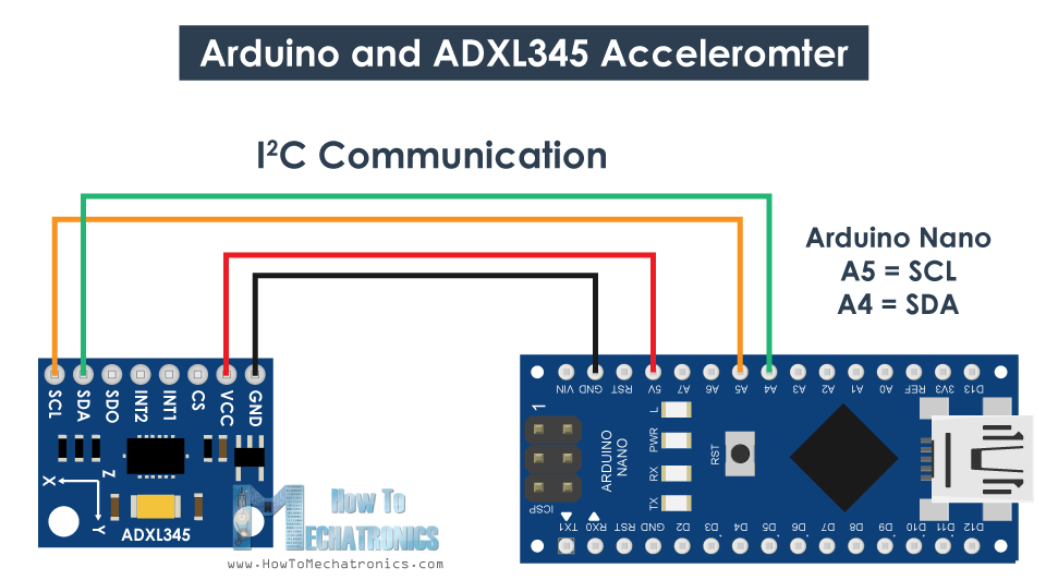 Arduino and ADXL345 Accelerometer Circuit Diagram