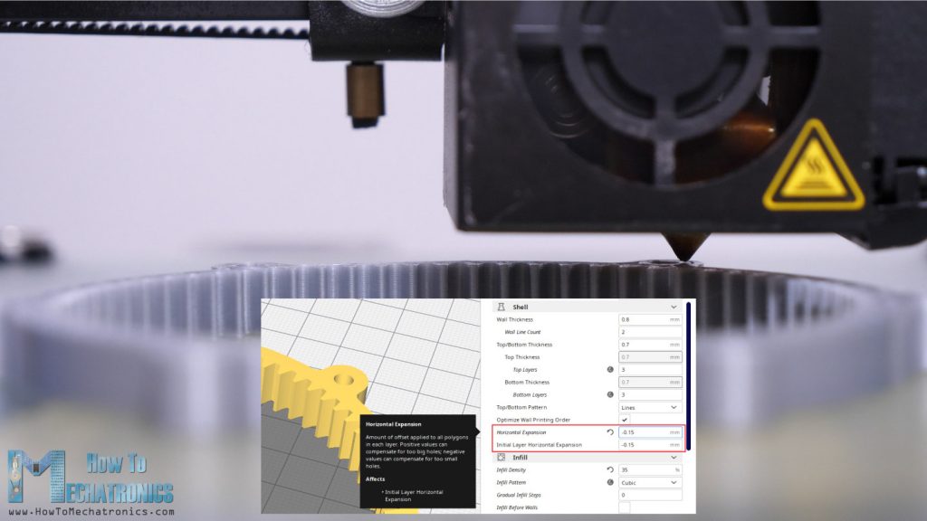 3D Printing gears - Horizontal Expansion featuring turned on in the slicing software