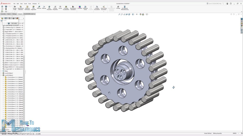 Cycloidal drive key components - cycloidal disk, ring gear rollers and eccentric shaft