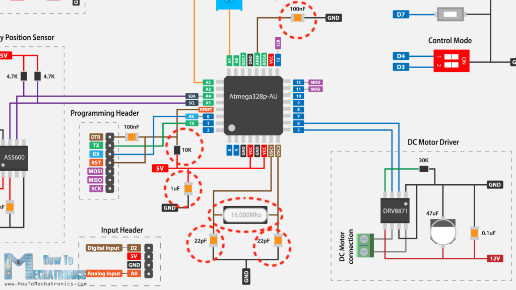 Atmega328p bare minimum required components in a custom servo circuit