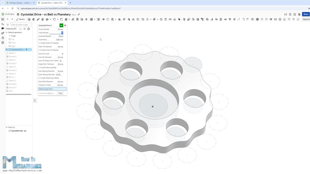 Generating cycloidal disk in Onshape