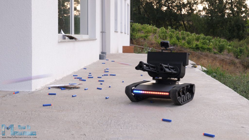 3D Printed NERF Minigun Turret on top of a RC Tank